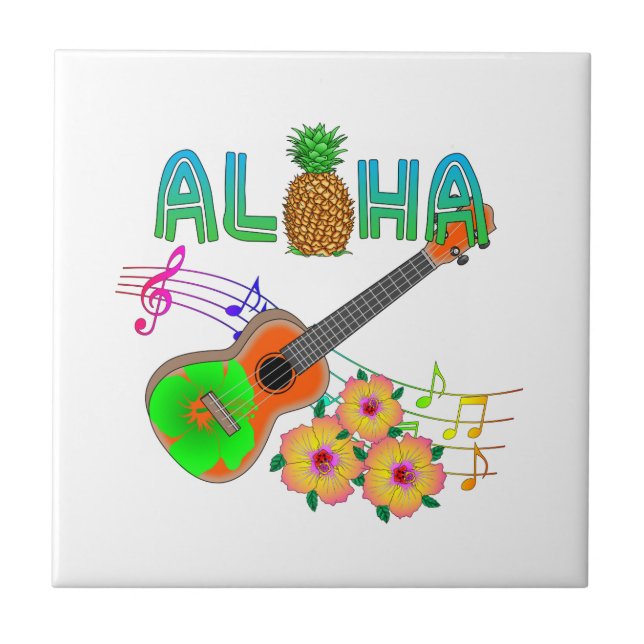 Island Music Ukulele Aloha Ceramic Tile (Front)