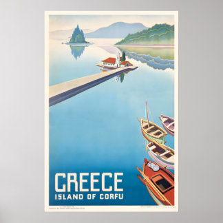 Island of Corfu Greece Vintage Travel Poster