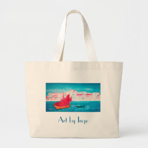 Island of Crete - painting by Austrian Artist Inge Large Tote Bag