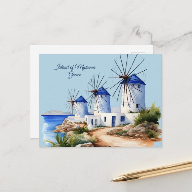 Island of Mykonos, Greece  Postcard (Front/Back In Situ)