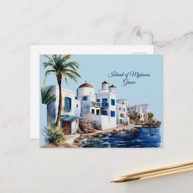Island of Mykonos, Greece  Postcard (Front/Back In Situ)