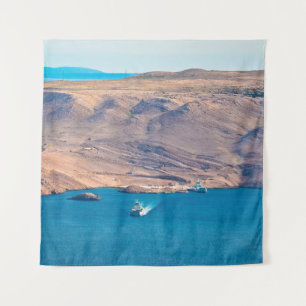 Island of Pag stone desert and ferry port view, Da Tapestry