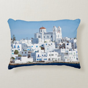 Island of paros with the village of naoussa decorative cushion