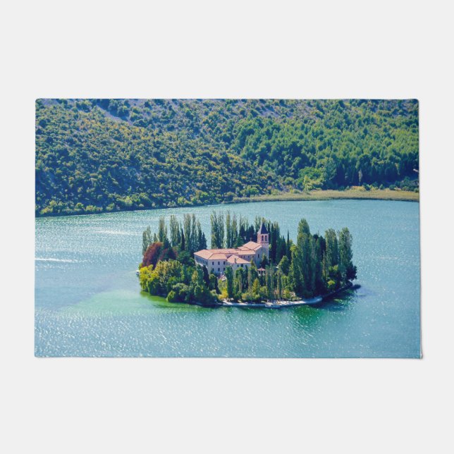 Island of Visovac monastery in Krka NP - Croatia Doormat (Front)