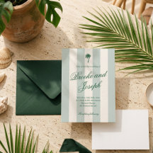 Island Palm Stripe Cabana Beach Retro blue wedding