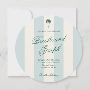 Island Palm Stripe Cabana Beach Retro blue wedding Save The Date