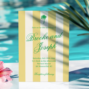 Island Palm Stripe Cabana Beach Retro yell wedding Invitation
