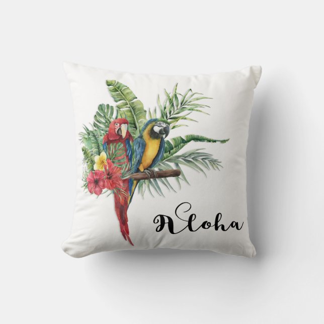 Island Paradise Birds Tropical Floral Botanical Cushion (Front)