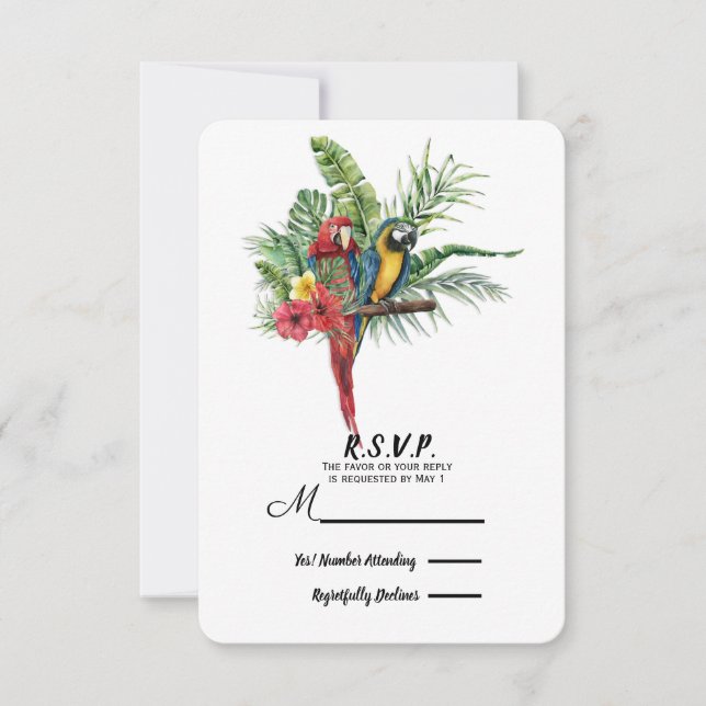 Island Paradise Birds Tropical Floral Wedding RSVP Card (Front)
