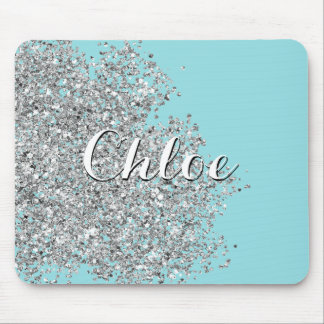 Island Paradise Blue Shines with Silver Glitter Mouse Pad