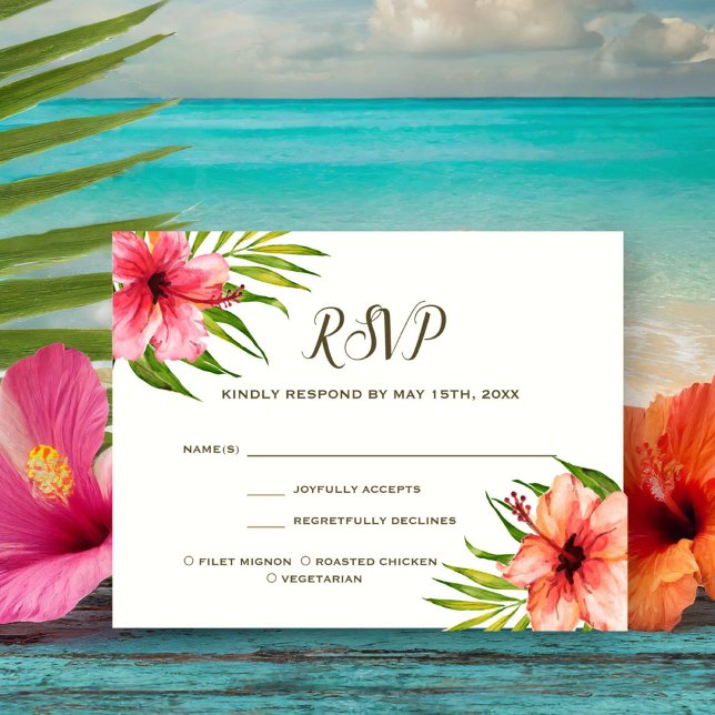 Island Paradise |  Meal Choice Flowers Palm Leaf RSVP Card (Creator Uploaded)