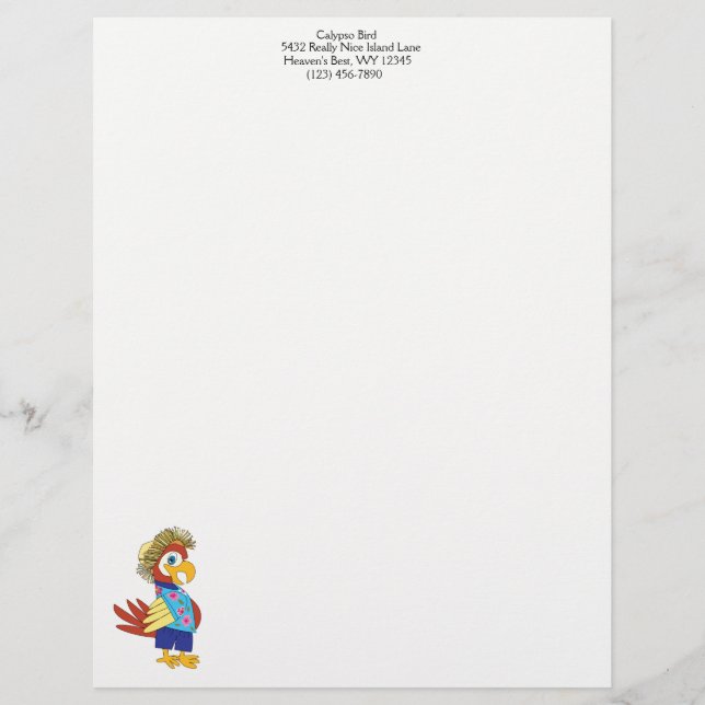 "Island Parrot" Personalised Letterhead (Front)