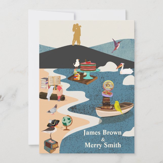 Island Parrots Couple Top of Mountain Wedding Invitation (Front)