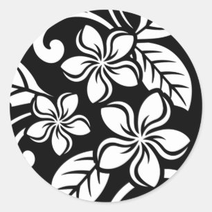 ISLAND PLUMERIA (BLACK) CLASSIC ROUND STICKER