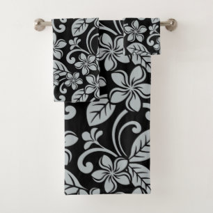 ISLAND PLUMERIA (BLACK/GRAY) BATH TOWEL SET