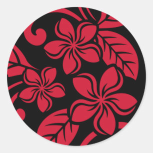 ISLAND PLUMERIA (BLACK/RED) CLASSIC ROUND STICKER
