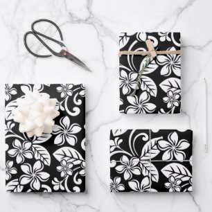 ISLAND PLUMERIA (BLACK) WRAPPING PAPER SHEETS