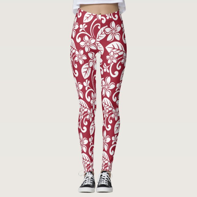 ISLAND PLUMERIA (CARDINAL RED) Leggings (Front)