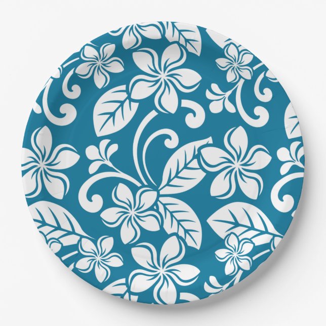 ISLAND PLUMERIA (CARIBBEAN BLUE) Paper Plate (Front)
