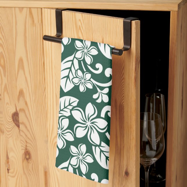 ISLAND PLUMERIA (FOREST GREEN) Kitchen Towels (Thirds Fold)