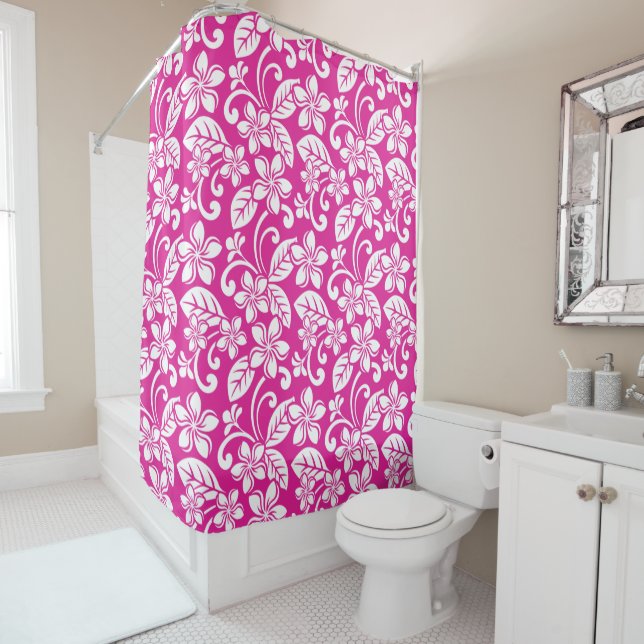 ISLAND PLUMERIA (HOT PINK) SHOWER CURTAIN (In Situ)
