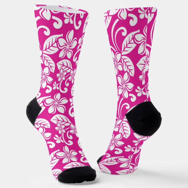 ISLAND PLUMERIA (HOT PINK) SOCKS (Angled)