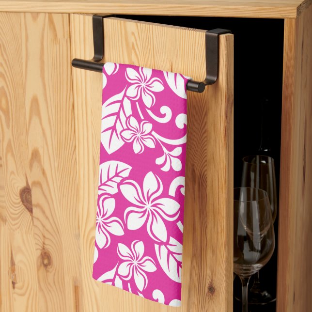 ISLAND PLUMERIA (HOT PINK) TEA TOWEL (Thirds Fold)