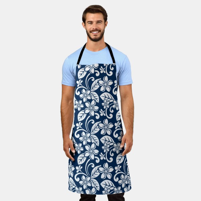 ISLAND PLUMERIA (NAVY BLUE) APRON (Worn)