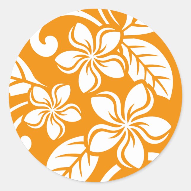 ISLAND PLUMERIA (ORANGE) CLASSIC ROUND STICKER (Front)