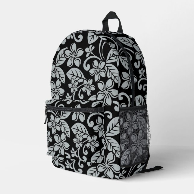 ISLAND PLUMERIA PATTERN IN BLACK/GRAY PRINTED BACKPACK (Back Corner Right)