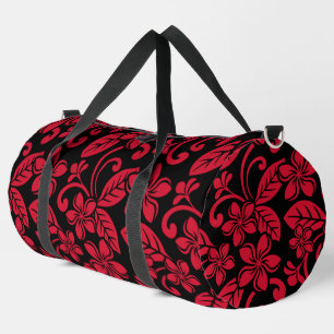 ISLAND PLUMERIA PATTERN IN BLACK/RED DUFFLE BAG