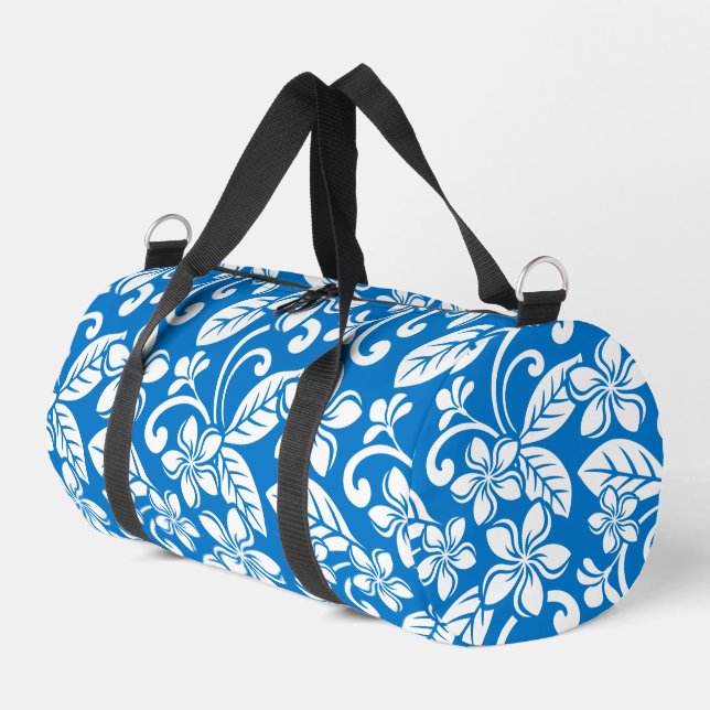 ISLAND PLUMERIA PATTERN IN BLUE SKY DUFFLE BAG (Left Corner)