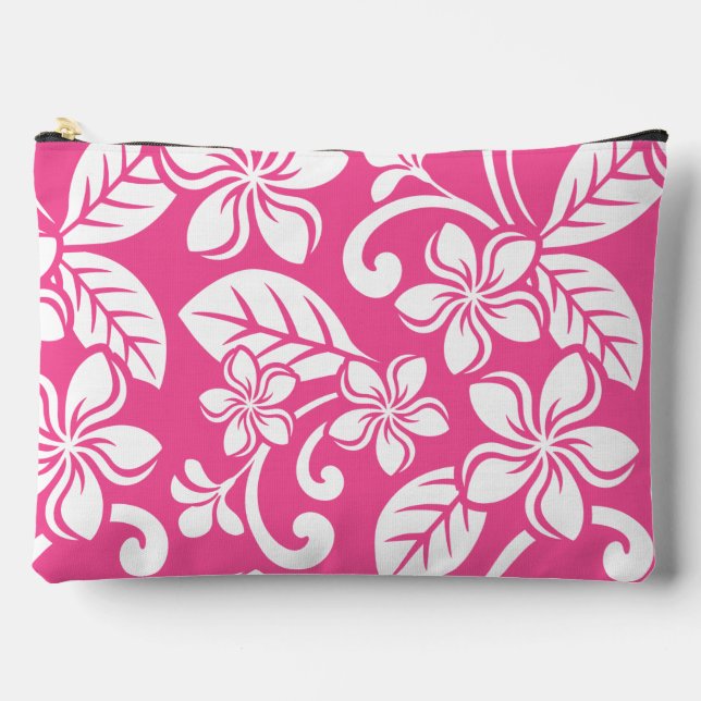 ISLAND PLUMERIA PATTERN IN WATERMELON PINK ACCESSORY POUCH (Front)