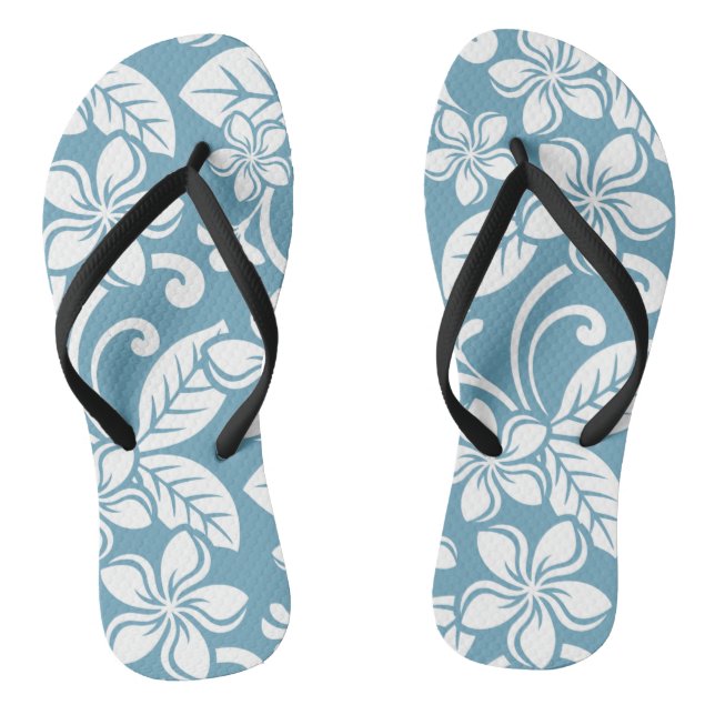 ISLAND PLUMERIA (SLATE BLUE) Pair of Flip Flops (Footbed)