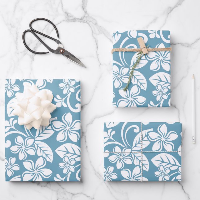 ISLAND PLUMERIA (SLATE BLUE) WRAPPING PAPER SHEET (Front)
