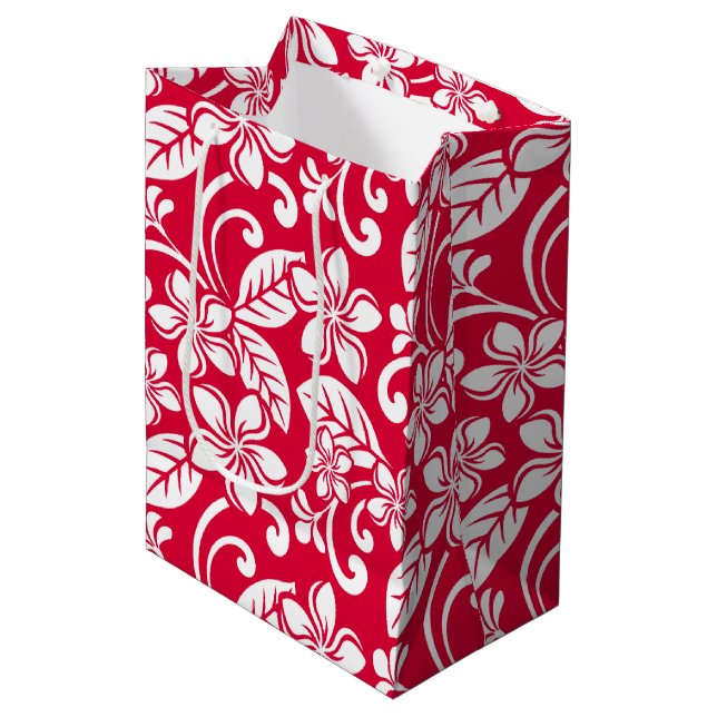 ISLAND PLUMERIA (STRAWBERRY RED) MEDIUM GIFT BAG (Front Angled)