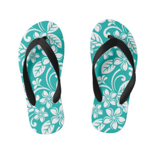 ISLAND PLUMERIA (TURQUOISE) KID'S THONGS