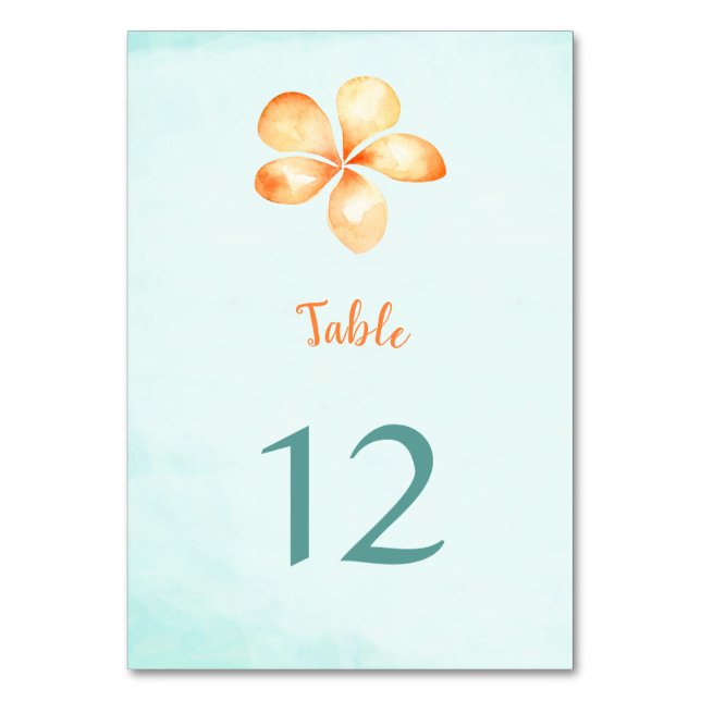 Island Plumeria Watercolor Table Number Cards (Front)