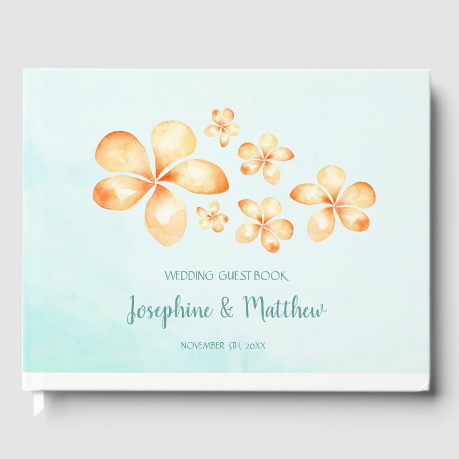 Island Plumeria Watercolor Wedding Guest Book (Front)