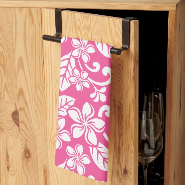 ISLAND PLUMERIA (WATERMELON PINK) TEA TOWEL (Thirds Fold)