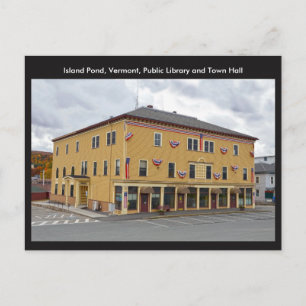 Island Pond, Vermont, Public Library and Town Hall Postcard