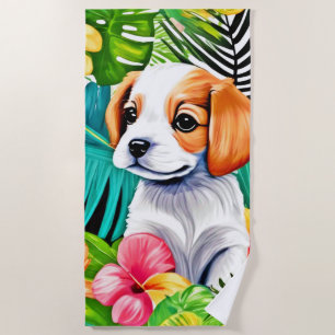 Island Puppy: Floral Friend Beach Towel