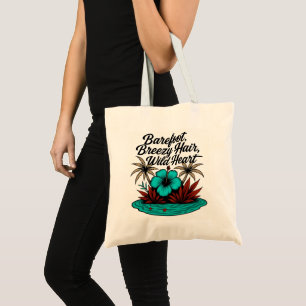 Island Spirit Boho Tote – Teal Hibiscus Vibe Bag