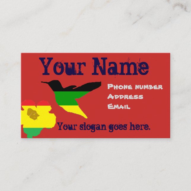 Island style business card, hummingbird and flower business card (Front)