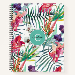 Island Style Tropical Pattern with Monogram Notebook
