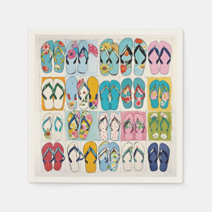 Island Summer Beach Vacation Floral Flip Flops Napkin