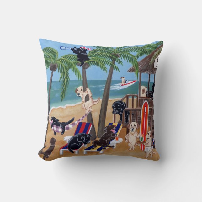 Island Summer Vacation Labradors Cushion (Front)