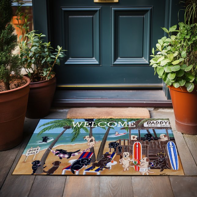 Island Summer Vacation Labradors Doormat (Island Summer Vacation Labradors Doormat.  Personalized gift idea for Labrador Owners.)