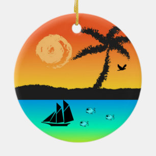 Island Sunset Ceramic Ornament