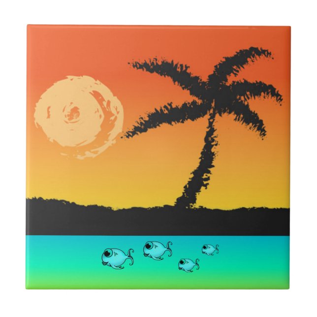 Island Sunset Ceramic Tile (Front)